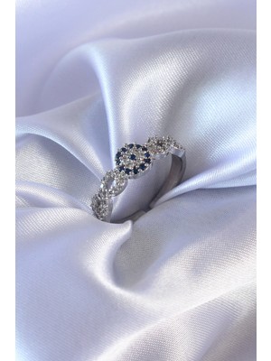 Clariss Gümüş Renk Zirkon Taşlı Nazar Boncuk Model Kadın Yüzük