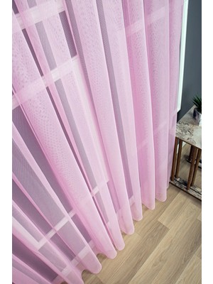 Evdepo Home Taç Pembe Düz Renk, 1/2 Seyrek Pile Tül Perde Tek Kanat - 100 x 200 cm