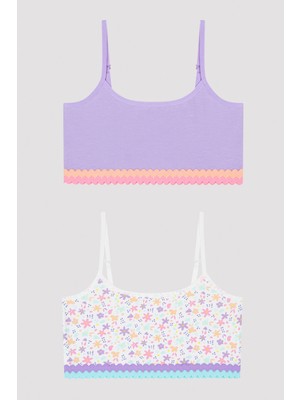 Penti Kız Çocuk Çiçek Desenli Renkli Crop Üst 2li Set Nefes Alabilir ve Rahat Kesim