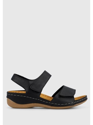 Eclipse Siyah Deri Kadın Düz Sandalet