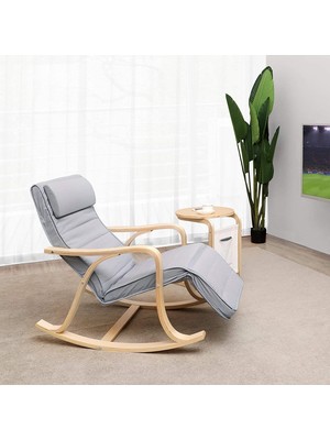 Songmics LYY41G Huş Ağacı Sallanan Sandalye, 5 Kademede Ayarlanabilen Ayak Desteği, Pamuk Kılıf, 150 kg Taşıma Kapasitesi, Oturma Odası, Yatak Odası, Açık Gri