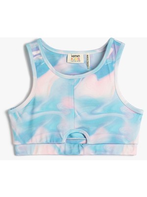 Koton Crop Spor Üst Kolsuz Pencere Detaylı Batik Desenli