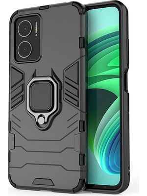 Microcase Xiaomi Redmi Note 11E / Redmi 10 5g Batman Serisi Yüzük Standlı Armor Kılıf - Siyah AL3349