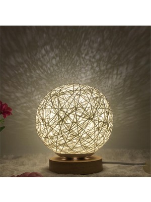 SLD Lambalar LED Ahşap Masa Lambası Yaratıcı Ahşap Rattan Küresel Top Başucu Gece Işığı H -Knit (Yurt Dışından)