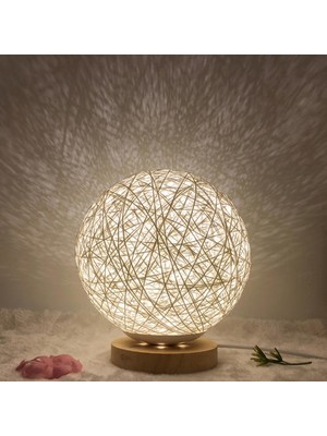 SLD Lambalar LED Ahşap Masa Lambası Yaratıcı Ahşap Rattan Küresel Top Başucu Gece Işığı H -Knit (Yurt Dışından)