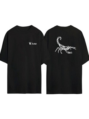 The Wert Unisex Akrep Baskılı Siyah Oversize Tshirt