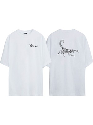 The Wert Unisex Akrep Baskılı Beyaz Oversize Tshirt