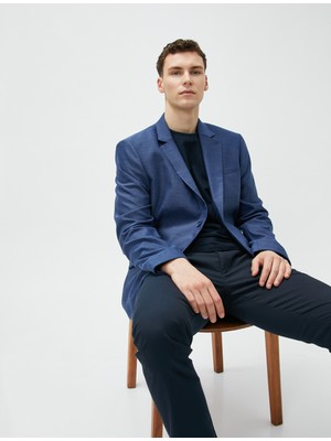 Koton Slim Fit Düğme Detaylı Cepli Blazer Ceket Erkek Lacivert Renkli Şıklık