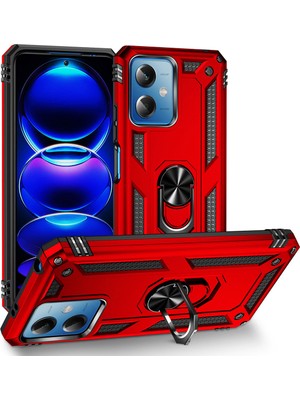 Case 4U Xiaomi Redmi Note 12 5G Kılıf Armor Serisi Vega Tank Zırh Metal Yüzüklü Standlı Kırmızı