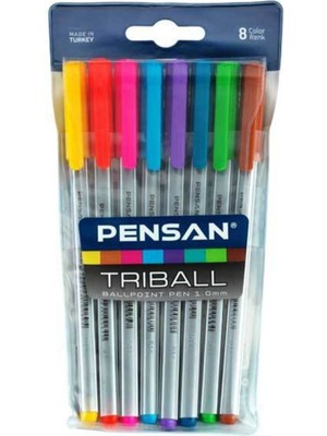 Pensan Triball 1.00 mm Tükenmez Kalem 8 Renk Set Ergonomik Tasarım ile Konforlu Yazım