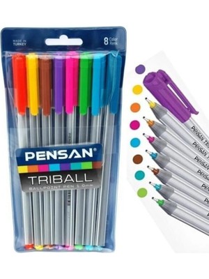 Pensan Triball Tükenmez Kalem Seti 8 Renkli Kalem Ergonomik Tasarım ile Konforlu Yazım