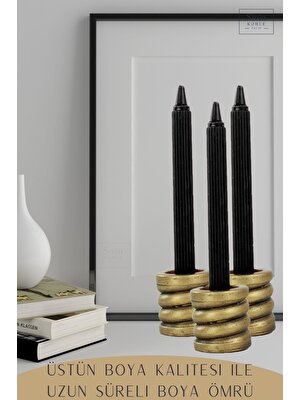 Stein Kohle Şamdan Dekoratif Mumluk Altın Eskitme Şamdan Set 3 Lü (Üçlü) Tealight Uzun Mum Uyumlu Spiral Model