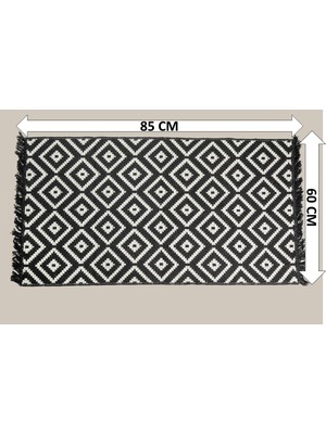 Obam 60X85 Çift Taraflı Yıkanabilir Siyah-Beyaz Halı Kilim