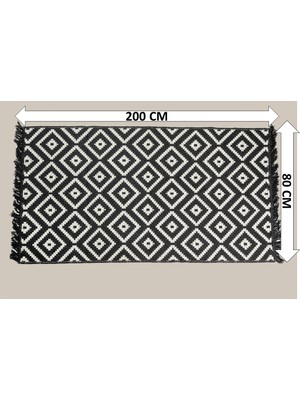 Obam 80X200 Çift Taraflı Yıkanabilir Siyah-Beyaz Halı Kilim