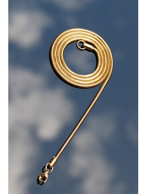 Rua Jewelry Yuvarlak Yılan Model Zincir Paslanmaz Çelik Kolye Altın Renk - 65CM - 3mm
