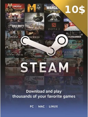 Valve Steam 10 USD Hediye Kartı Müzik ve Oyun İçin Online Kullanım ve Dijital Teslimat