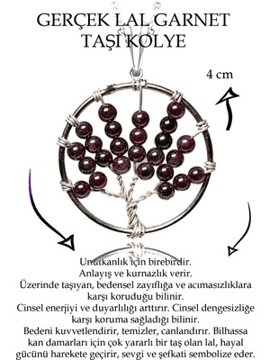 Tesbih Atölyesi Sertifikalı Ham Lal Garnet Granat Taşı Hayat Ağacı Kolye