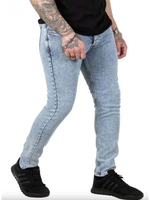 Hacker T 0048-1126 Erkek Denim Tom Slim Licralı Kar Yıkama Kot Pantolon - Açık Mavi - ST17322-AÇIK Mavi-38