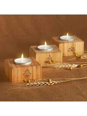 Hediyesepeti Hediye Sepeti Yoga Tasarımlı Isim Özelleştirmeli Ahşap Mum Seti