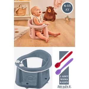 Vakumlu Bebek Banyo & Mama Oturağı + Silicolife 2 Adet Silikon Mama Kaşığı Hediye Mavi
