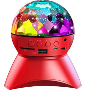 Hoparlör Dönen Işıklı Disco Sahne Ensiga Disko Topu Bluetooth USB LED Işıklı Mp3