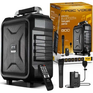 MV-2015 Usb-Sd-Bt 1 El + 1 Yaka Mikrofonlu 300W Taşınabilir Şarjlı Hoparlör Anfi