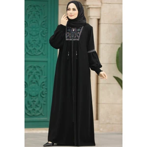 Neva Style - Fermuarlı Siyah Tesettür Ferace 41562S
