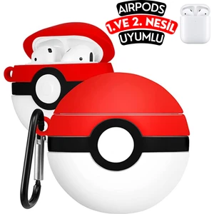 Airpods 1. ve 2. Nesil Uyumlu Poke Topu Figürlü Sevimli Koruyucu Silikon Kılıf