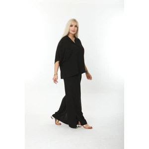 Büyük Beden Yandan Yırtmaçlı Rahat Ikili Takım Pantolonlu Şık Alt-Üst Takım