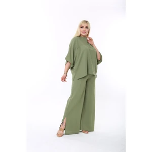 Büyük Beden Yandan Yırtmaçlı Rahat Ikili Takım Pantolonlu Şık Alt-Üst Takım