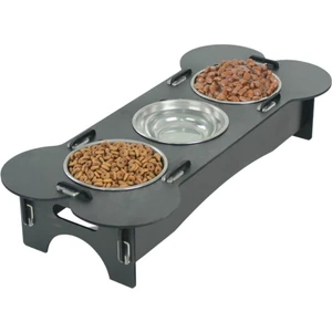 Büyük Ahşap Kedi Mama Kabı Standı Siyah Premium Boyalı Paslanmaz Çelik Kaseli Kemikli Model