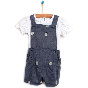 HelloBaby Basic Kız Bebek Papatyalı Denim Salopet-Tshirt Takım