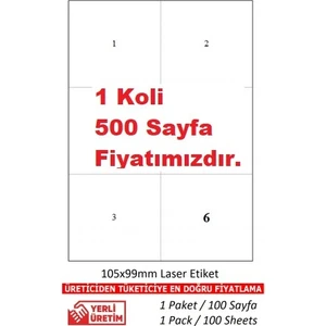 Pia Etiket Pia Lazer Etiket TW-2303 500 A4 Sayfa Lazer Etiket 105 x 99 mm Boyutunda 1 A4 Sayfada 6 Etiket
