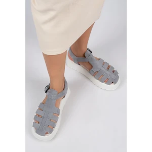 Rosa Kadın  Deri Tokalı Gri - Beyaz Sandalet