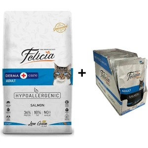 Somonlu Yetişkin Kedi Maması 12 kg + 12 Adet Felicia Somonlu Yaş Mama 85 gr