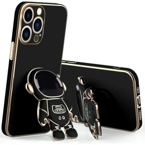 Apple iPhone 13 Pro Max Kılıf Standlı Golden Silikon Kılıf Siyah
