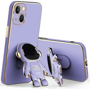 Apple iPhone 14 Kılıf Standlı Golden Silikon Kılıf Eflatun