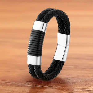 Erkek Örgü Deri ve Çelik Bileklik