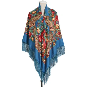 Sonbahar ve Kış Retro Baskı Püskül Şal Eşarp Büyük Kare Eşarp (Yurt Dışından)