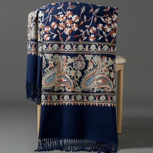 Kalın Vintage Kaşmir Işlemeli Eşarp Şal (Yurt Dışından)