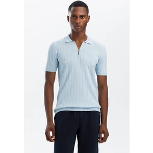 Erkek Bebek Mavisi Viskon Triko Yarım Fermuarlı Polo Tişört