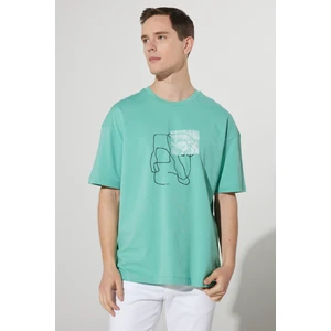 Altınyıldız Classics Erkek Mint Oversize Bol Kesim Bisiklet Yaka %100 Pamuk Baskılı Tişört