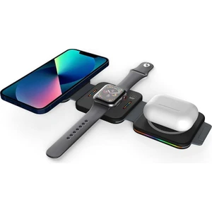 Happy World Shopping 3'ü 1 Arada Katlanabilir Manyetik Kablosuz Şarj Cihazı iPhone 14 13 12 11 Samsung Huawei Xiaomi Taşınabilir Qi Hızlı Şarj Cihazı Apple Kulaklık Iwatch (Yurt Dışından)