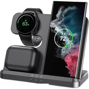 Happy World Shopping 30W 3 In 1 Kablosuz Şarj Standı Samsung S22 S21 S20 Ultra Galaxy Izle 5 4 3 Aktif 2/1 Tomurcuklar Qi Hızlı Şarj Dock Istasyonu (Yurt Dışından)