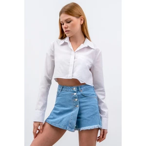 Its Basic Kadın Ice Mavi Renk Önü Düğmeli Denim Şort Etek