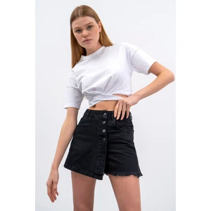 Its Basic Kadın Black Od Siyah Renk Önü Düğmeli Denim Şort Etek