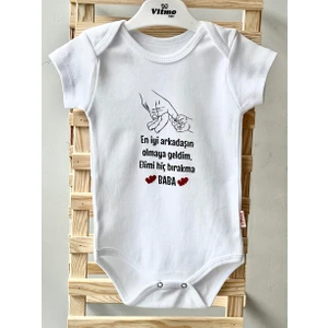 Özel Tasarım ELİMİ BIRAKMA BABA %100 DOĞAL PAMUK ORGANİK BASKILI ÇITÇITLI BODY ZIBIN BEBEK BADİ