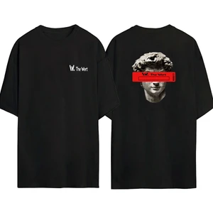 The Wert Unisex Heykel Baskılı Siyah Oversize Tshirt