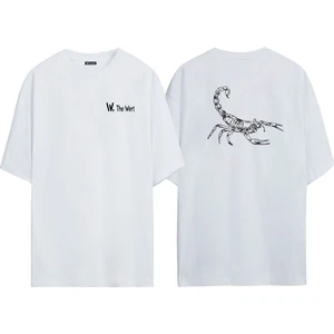 The Wert Unisex Akrep Baskılı Beyaz Oversize Tshirt