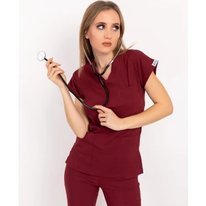Nur Medikal Giyim Bordo Renk Likralı Doktor Hemşire Cerrahi Tek Üst Forma